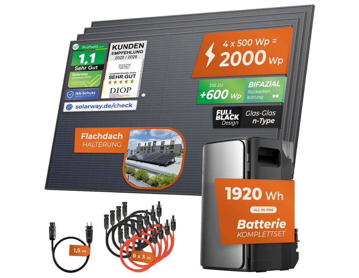 Solarway Balkonkraftwerk 2000Wp / 800W mit 1,9kWh EcoFlow Speicher komplett Steckdose, 2000 W, Monokristallin, Steckdose - 1,9 kWh EcoFlow Stream Ultra - Solara – Bild 2 von 5