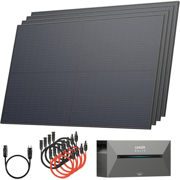 Solarway Balkonkraftwerk mit Speicher All in One 2000 Wp / 800 Watt 1,6 kWh Anker Solix 2 Pro, 2000 W, (500Wp, 1600Wh Batterie, Kabel Schuko zu Betteri, MC4-Ste