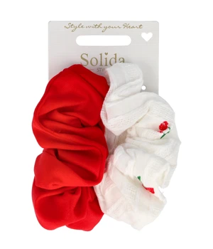 Solida Scrunchie 11 cm rot, weiß Haargummi · 2 Stk