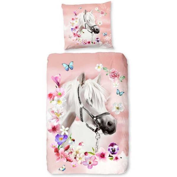 soma Bettwäsche kinderbettwäsche 135x200 mädchen bettwäsche 135x200 kinder sale Pferd, Renforcé, 2 teilig, Reißverschluss Wende Kind Mädchen Einhorn Rosa pink U