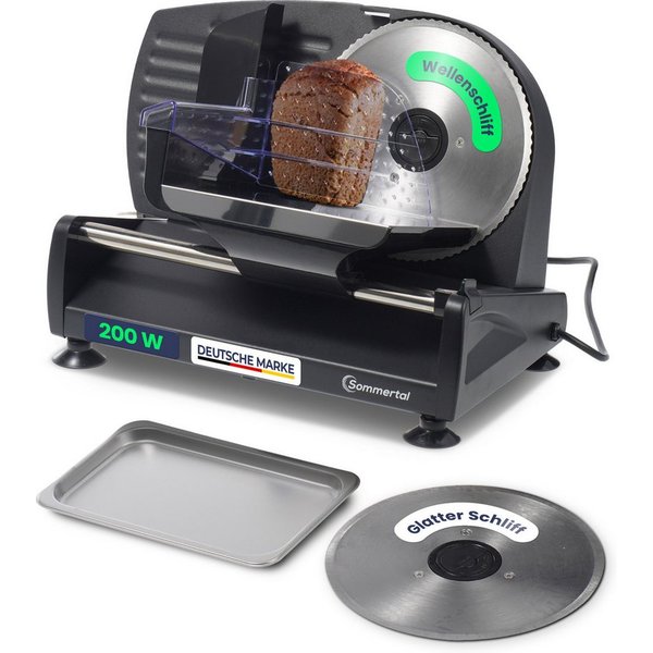 Sommertal Allesschneider AS190 DUAL 200 W Edelstahlmesser mit Wellenschliff und, 200 W, glatten Schliff, elektrische Schneidemaschine Brotschneidemaschine