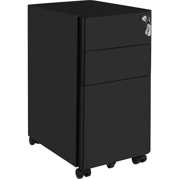 SONGMICS Aktenschrank Rollcontainer, Größe M/L, Büroschrank mit Rollen, Stahl, Vormontiert abschließbar, Büro, Hängeregistratur, 3 Schubladen,30 x 46 x 59.2 cm