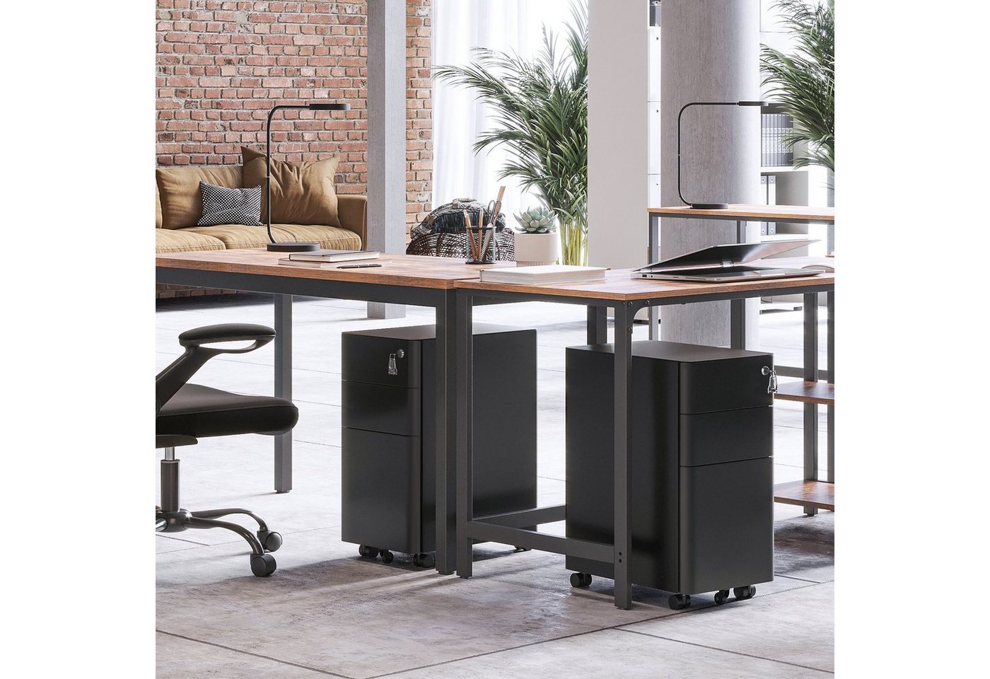 SONGMICS Aktenschrank Rollcontainer, Größe M/L, Büroschrank mit Rollen, Stahl, Vormontiert abschließbar, Büro, Hängeregistratur, 3 Schubladen,30 x 46 x 59.2 cm – Bild 2 von 5
