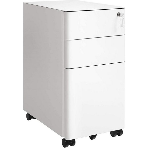 SONGMICS Aktenschrank Rollcontainer, Größe M/L, Büroschrank mit Rollen, Stahl, Vormontiert 30 x 46 x 59.2 cm,abschließbar, Büro, Hängeregistratur, 3 Schubladen