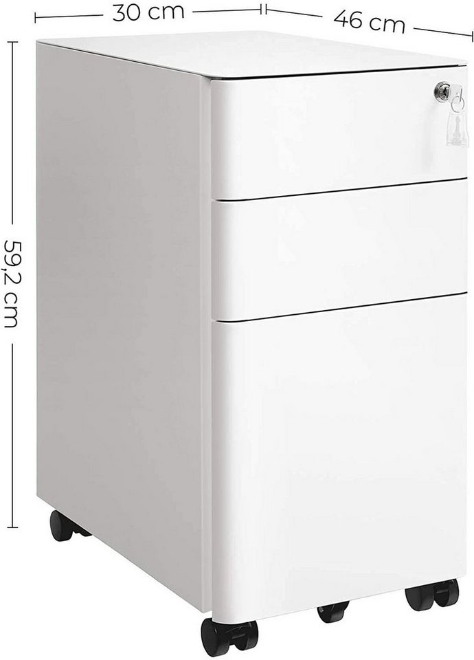SONGMICS Aktenschrank Rollcontainer, Größe M/L, Büroschrank mit Rollen, Stahl, Vormontiert 30 x 46 x 59.2 cm,abschließbar, Büro, Hängeregistratur, 3 Schubladen – Bild 4 von 5