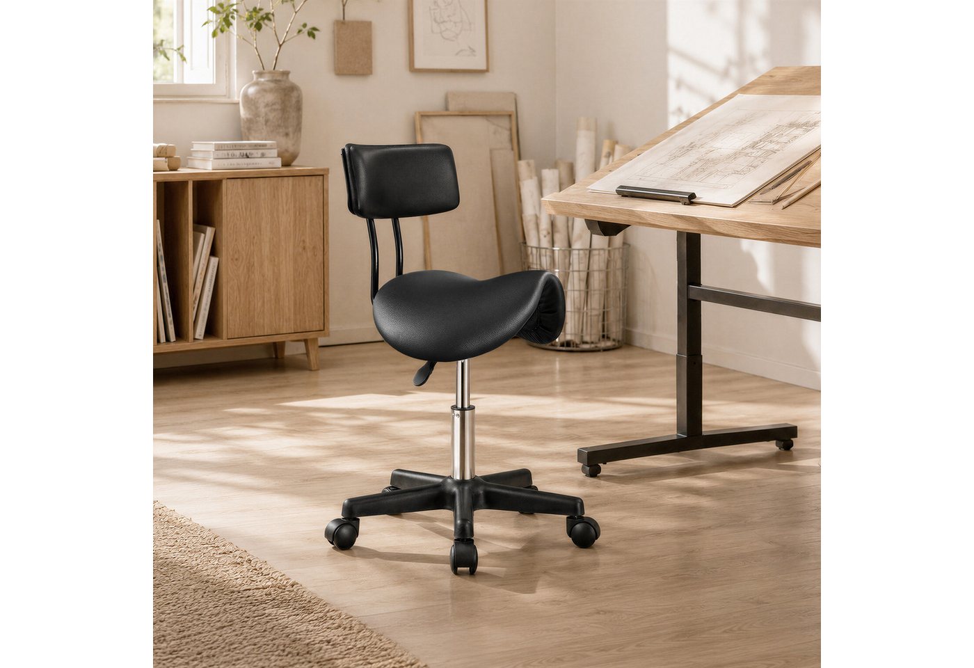 SONGMICS Arbeitshocker Sattelhocker Ergonomischer Arbeitsstuhl Höhenverstellbar, bis 150 kg, für Büro, 360° Drehbar, 56 x 56 x 68,5-82,5 cm – Bild 2 von 5