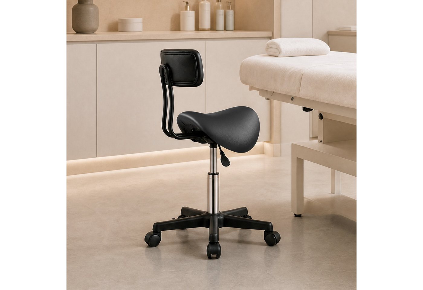 SONGMICS Arbeitshocker Sattelhocker Ergonomischer Arbeitsstuhl Höhenverstellbar, bis 150 kg, für Büro, 360° Drehbar, 56 x 56 x 68,5-82,5 cm – Bild 3 von 5