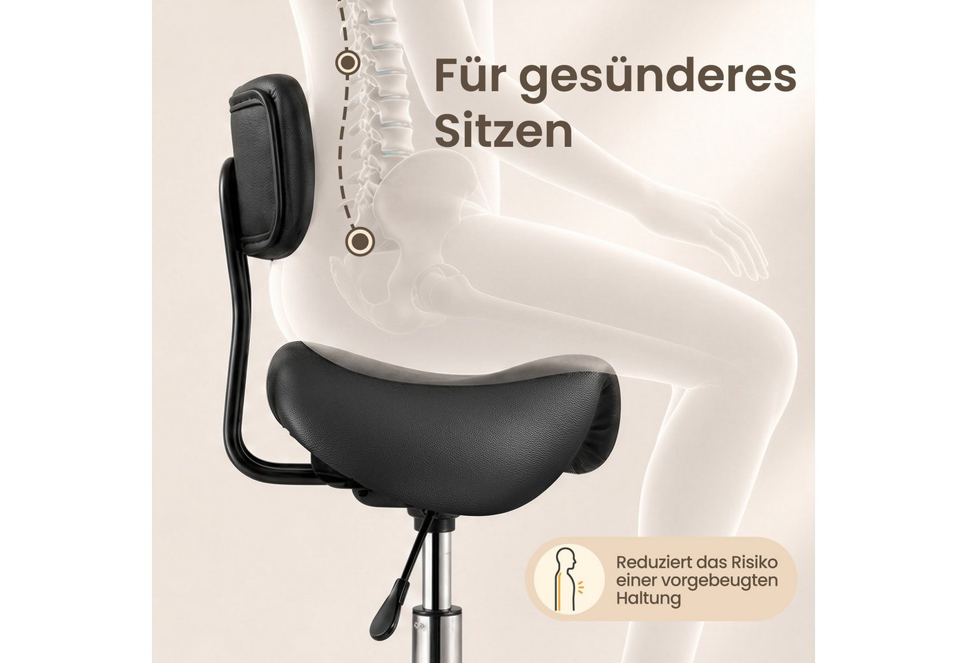 SONGMICS Arbeitshocker Sattelhocker Ergonomischer Arbeitsstuhl Höhenverstellbar, bis 150 kg, für Büro, 360° Drehbar, 56 x 56 x 68,5-82,5 cm – Bild 4 von 5