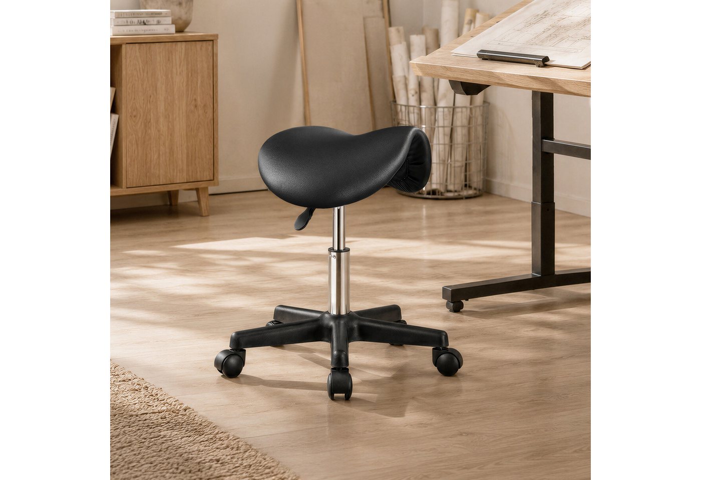 SONGMICS Arbeitshocker Sattelhocker Ergonomischer Arbeitsstuhl Höhenverstellbar, bis 150 kg, für Büro, 360° Drehbar, 56 x 56 x 45-61 cm – Bild 2 von 5