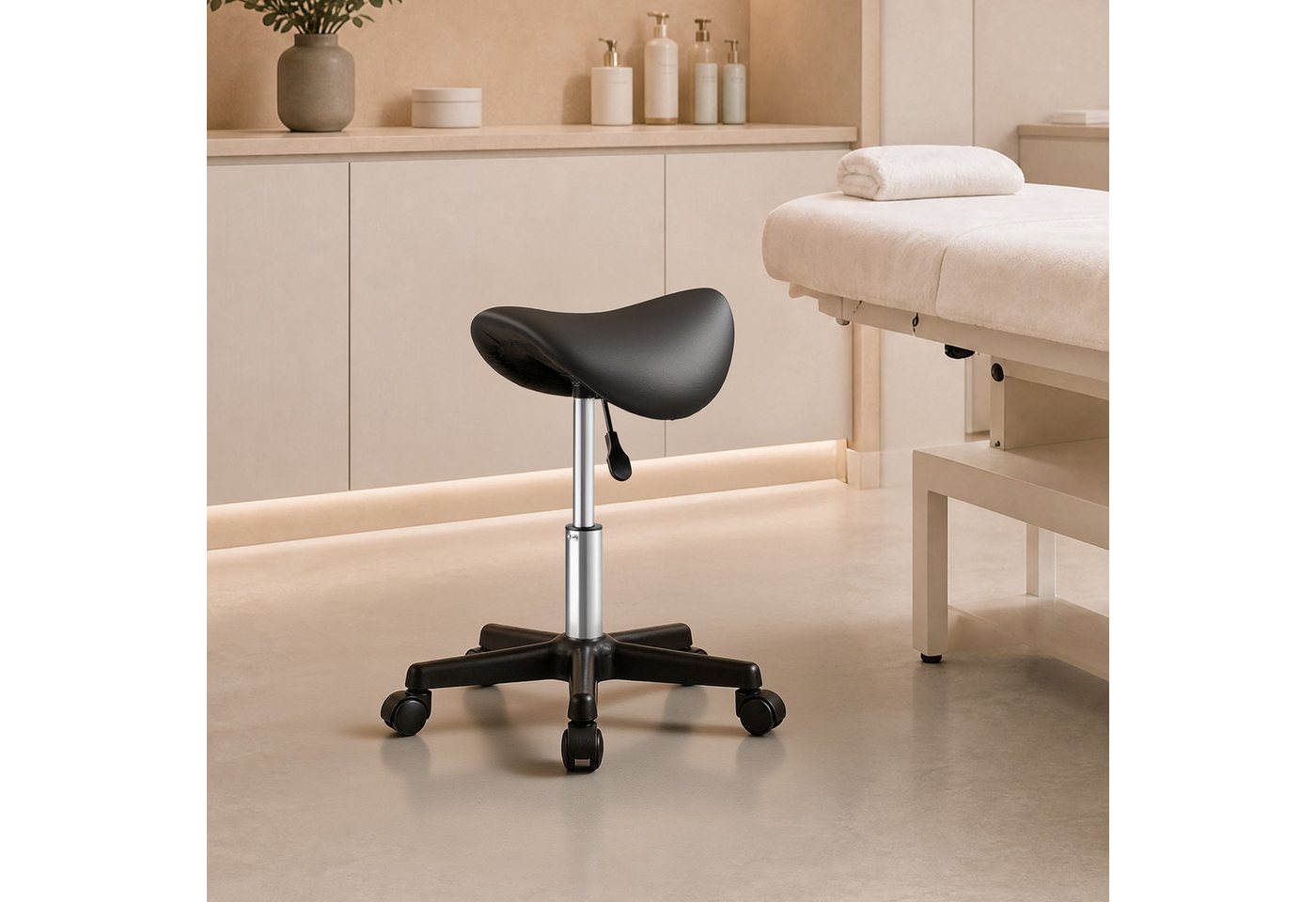 SONGMICS Arbeitshocker Sattelhocker Ergonomischer Arbeitsstuhl Höhenverstellbar, bis 150 kg, für Büro, 360° Drehbar, 56 x 56 x 45-61 cm – Bild 3 von 5
