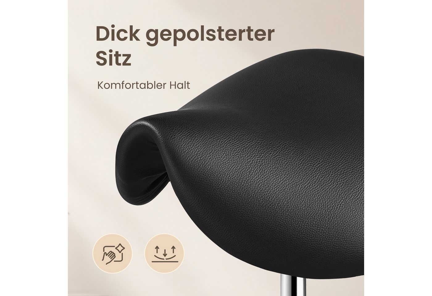 SONGMICS Arbeitshocker Sattelhocker Ergonomischer Arbeitsstuhl Höhenverstellbar, bis 150 kg, für Büro, 360° Drehbar, 56 x 56 x 45-61 cm – Bild 4 von 5
