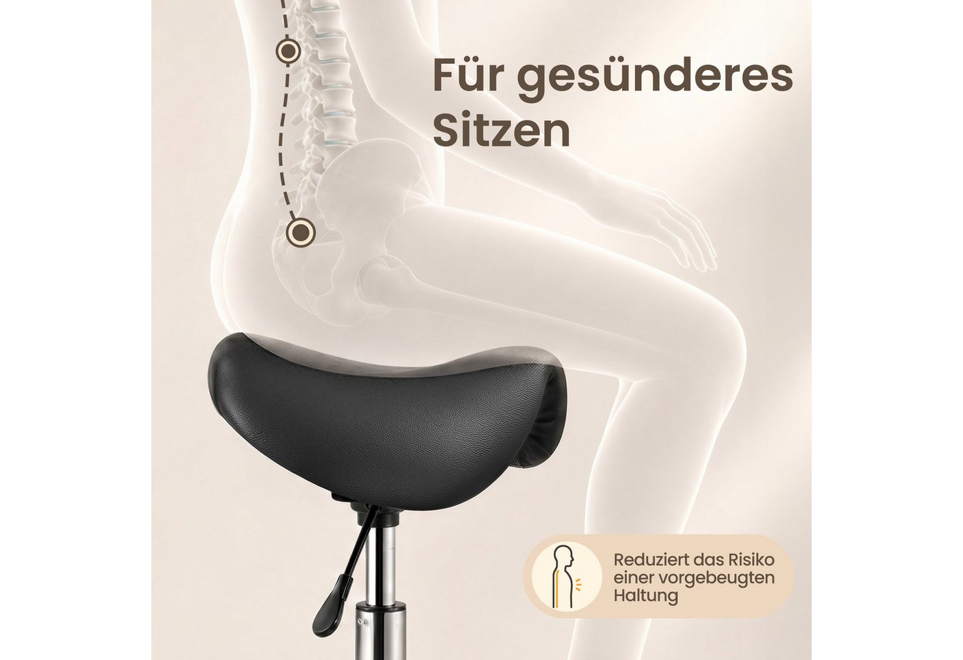 SONGMICS Arbeitshocker Sattelhocker Ergonomischer Arbeitsstuhl Höhenverstellbar, bis 150 kg, für Büro, 360° Drehbar, 56 x 56 x 45-61 cm – Bild 5 von 5