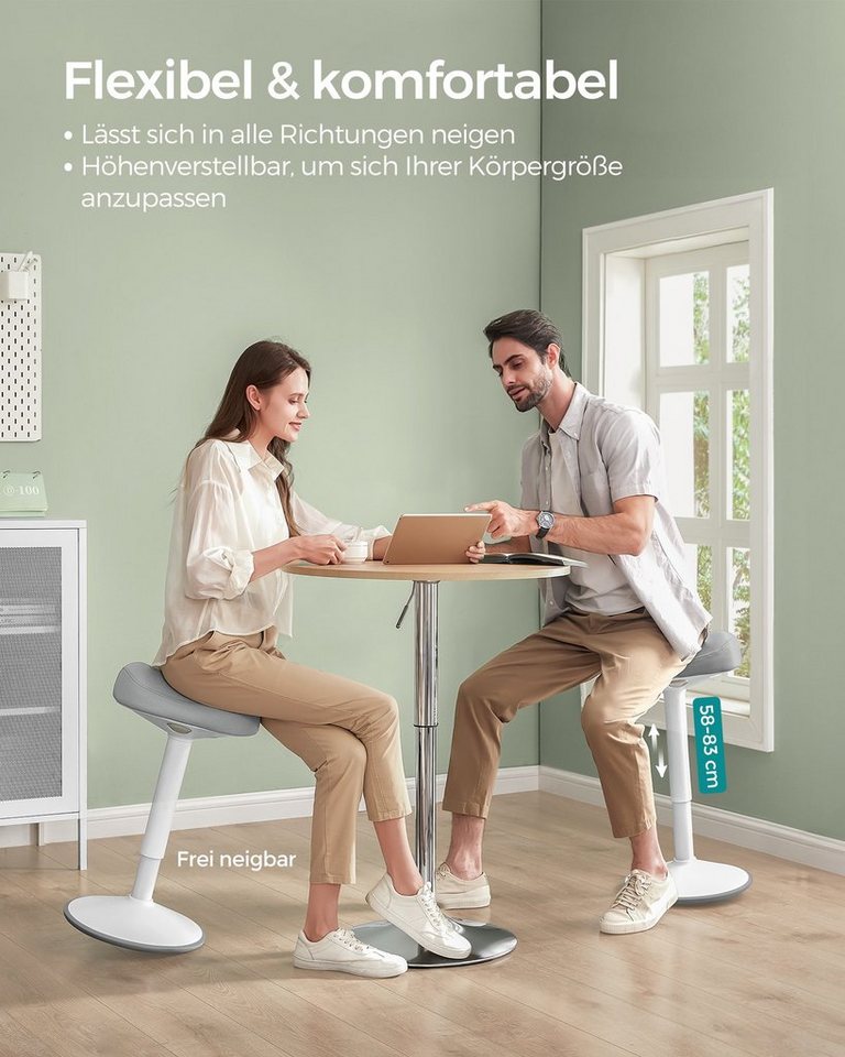 SONGMICS Arbeitshocker Stehhocker, Anti-Rutsch, für Büro und Homeoffice, Stehhocker um 360° neigbar, höhenverstellbar 58-83 cm, großer Sockel – Bild 3 von 5