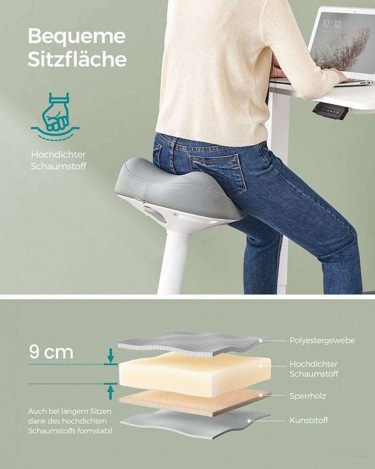 SONGMICS Arbeitshocker Stehhocker, Anti-Rutsch, für Büro und Homeoffice, Stehhocker um 360° neigbar, höhenverstellbar 58-83 cm, großer Sockel – Bild 4 von 5