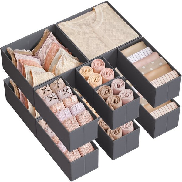SONGMICS Aufbewahrungsbox aus Stoff, faltbare Box, für Socken, Unterwäsche, Schubladen-Organizer 12er Set, Krawatten und Schals