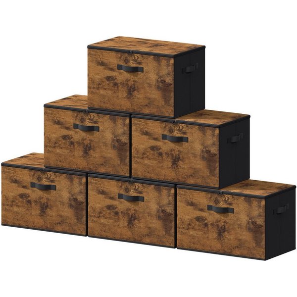 SONGMICS Aufbewahrungsbox mit Griffen, Kleidung Organizer, Vliesstoff, 6er Set, 40 x 30 x 25 cm,faltbare Stoffbox mit Deckel