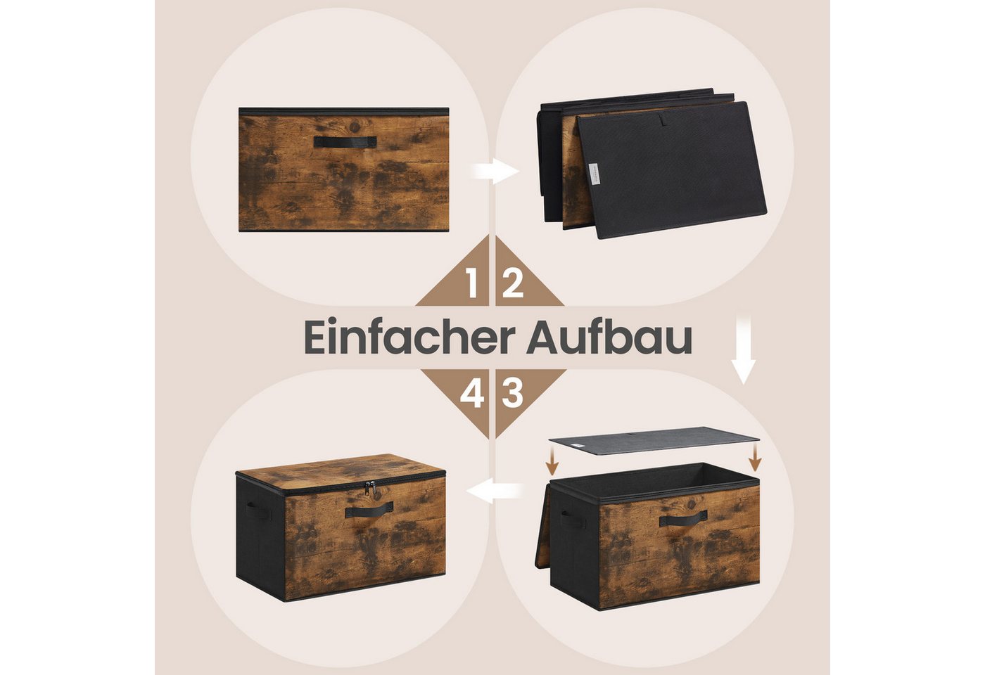 SONGMICS Aufbewahrungsbox mit Griffen, Kleidung Organizer, Vliesstoff, 6er Set, 40 x 30 x 25 cm,faltbare Stoffbox mit Deckel – Bild 5 von 5