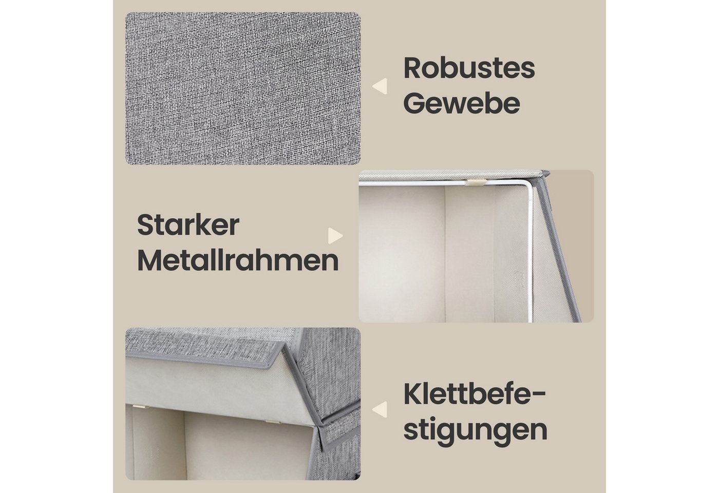SONGMICS Aufbewahrungsbox mit Magnetverschluss, Stoffboxen Aufbewahrung, mit Deckel, 4er Set Kleiderschrank-Organizer, stapelbar, Faltbox – Bild 5 von 5
