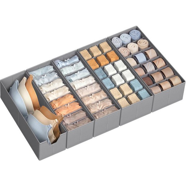SONGMICS Aufbewahrungsbox Schubladen-Organizer, faltbar, Schrank-Organizer, für Unterwäsche und Socken, 15/19 x 41 x 10 cm, Schrank-Organizer