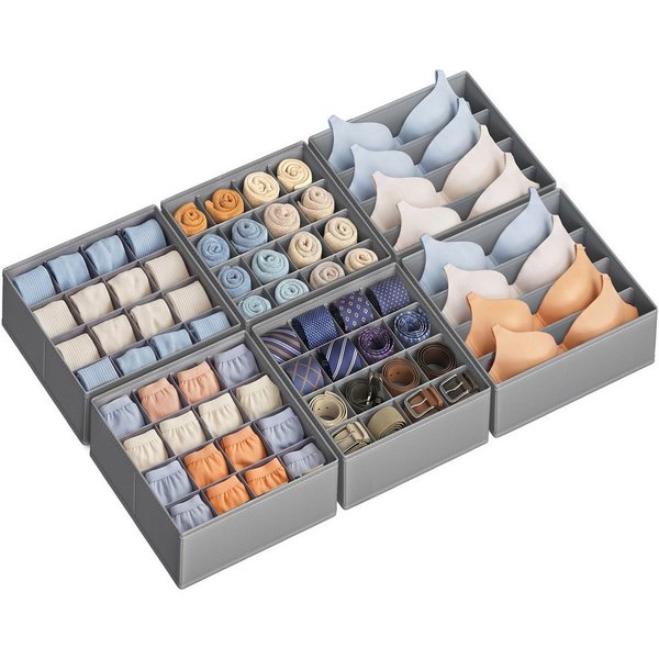 SONGMICS Aufbewahrungsbox Schubladen-Organizer, faltbar, Schrank-Organizer, 28 x 26 x 10 cm / 32 x 26 x 10 cm, und Krawatten, BHs, für Socken