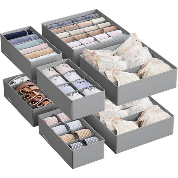 SONGMICS Aufbewahrungsbox Unterwäsche-Organizer, faltbar, Stoffboxen, für BHs Socken Krawatten (8 St), 8 Stück, Ordnungssystem Kleiderschrank, Aufbewahrungsbox 