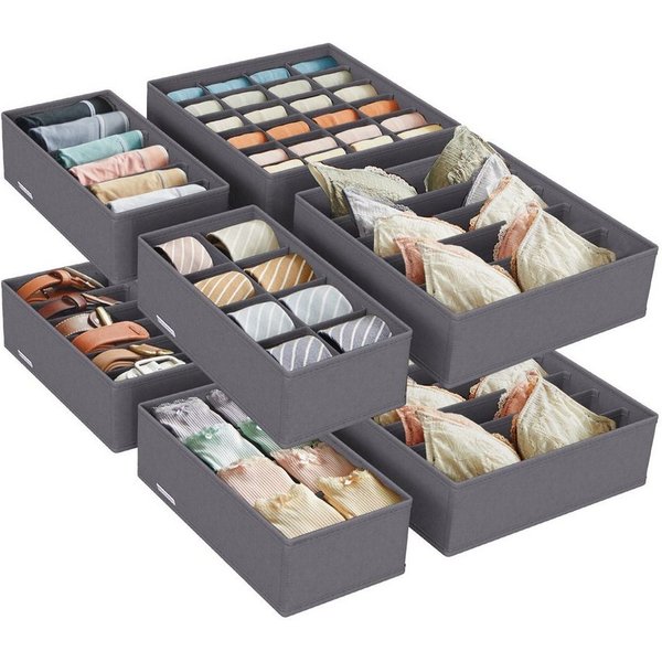 SONGMICS Aufbewahrungsbox Unterwäsche-Organizer, faltbar, Stoffboxen, für BHs Socken Krawatten (8 St), 8 Stück, Ordnungssystem Kleiderschrank, Aufbewahrungsbox 