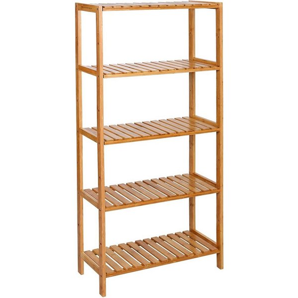 SONGMICS Badregal Badezimmerregal, Küchenregal, für Bad, Wohnzimmer, Flur, Küche, Schuhregal mit 5 Ebenen, Standregal aus Bambus, 26 x 60 x 130 cm