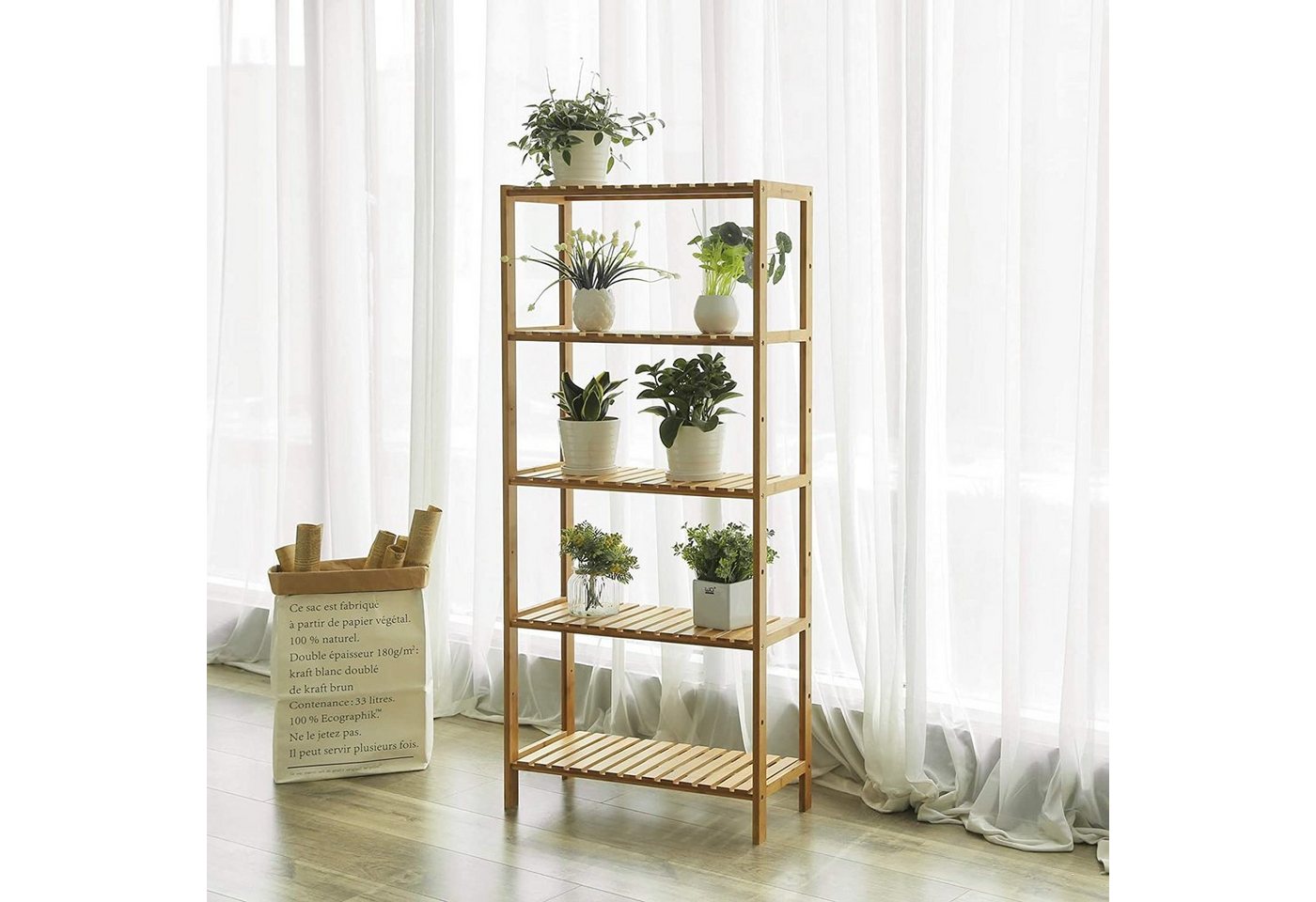 SONGMICS Badregal Badezimmerregal, Küchenregal, für Bad, Wohnzimmer, Flur, Küche, Schuhregal mit 5 Ebenen, Standregal aus Bambus, 26 x 60 x 130 cm – Bild 3 von 4