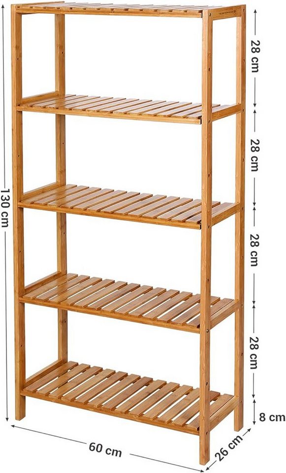 SONGMICS Badregal Badezimmerregal, Küchenregal, für Bad, Wohnzimmer, Flur, Küche, Schuhregal mit 5 Ebenen, Standregal aus Bambus, 26 x 60 x 130 cm – Bild 4 von 4