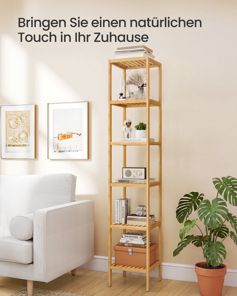 SONGMICS Badregal Badezimmerregal, 33 x 33 x 178.5 cm, aus Bambus, für Bad, Wohnzimmer, Küchenregal – Bild 3 von 5