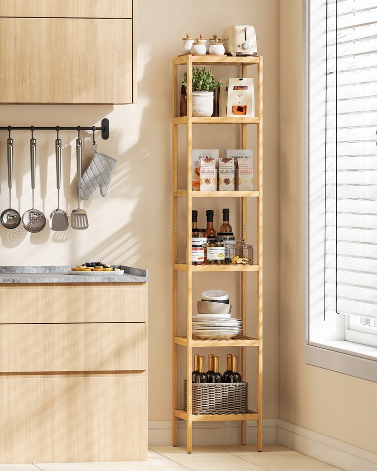SONGMICS Badregal Badezimmerregal, 33 x 33 x 178.5 cm, aus Bambus, für Bad, Wohnzimmer, Küchenregal – Bild 5 von 5