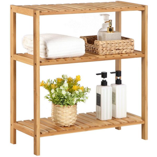SONGMICS Badregal Badezimmerregal, 26 x 60 x 66 cm, aus Bambus, für Bad, Wohnzimmer, Küchenregal