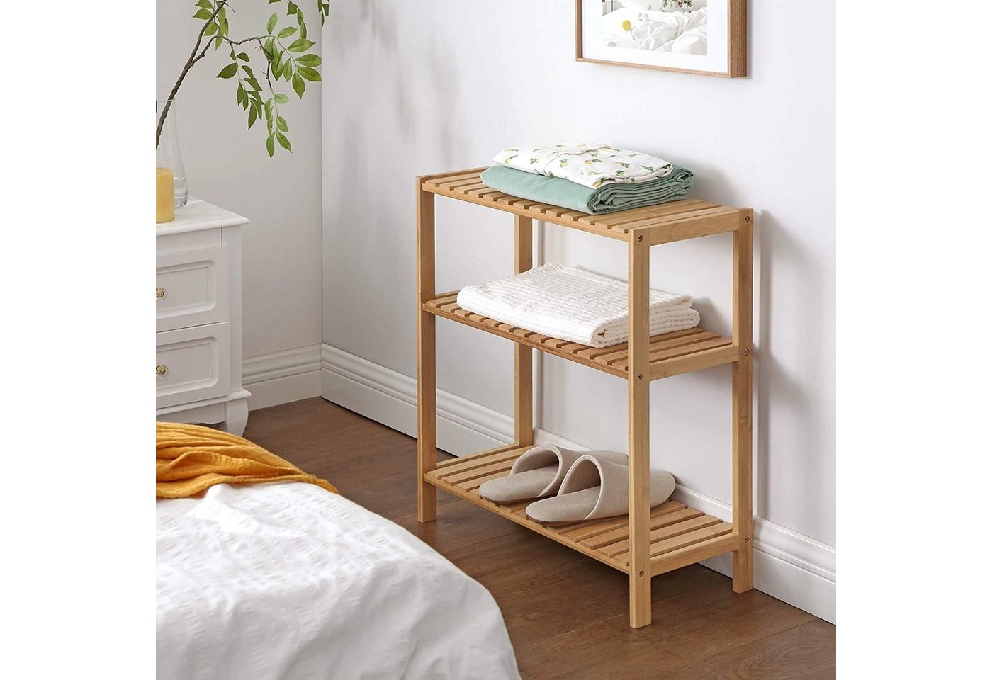 SONGMICS Badregal Badezimmerregal, 26 x 60 x 66 cm, aus Bambus, für Bad, Wohnzimmer, Küchenregal – Bild 2 von 5