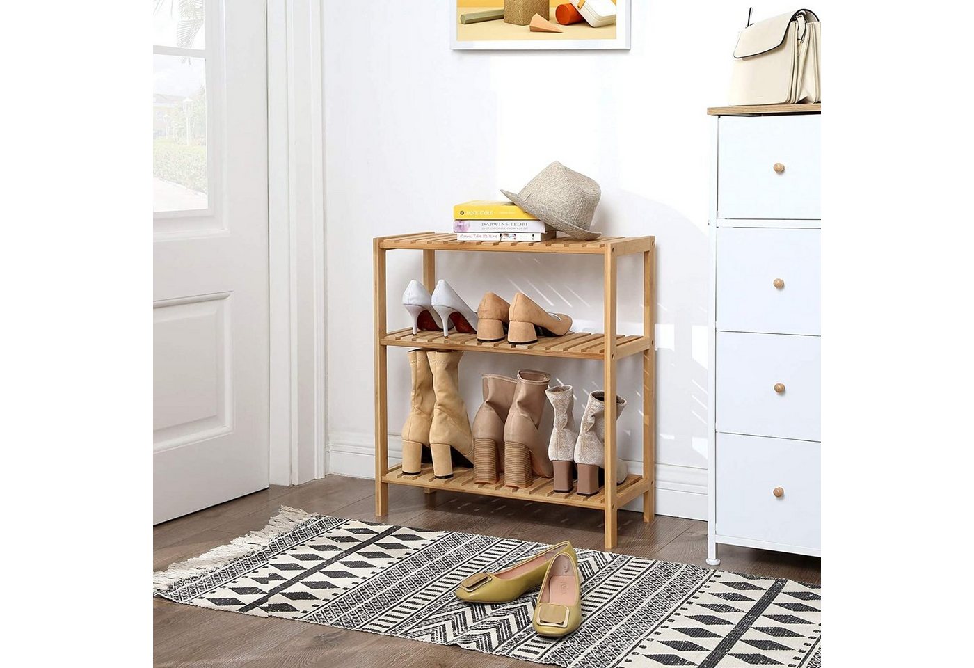 SONGMICS Badregal Badezimmerregal, 26 x 60 x 66 cm, aus Bambus, für Bad, Wohnzimmer, Küchenregal – Bild 4 von 5