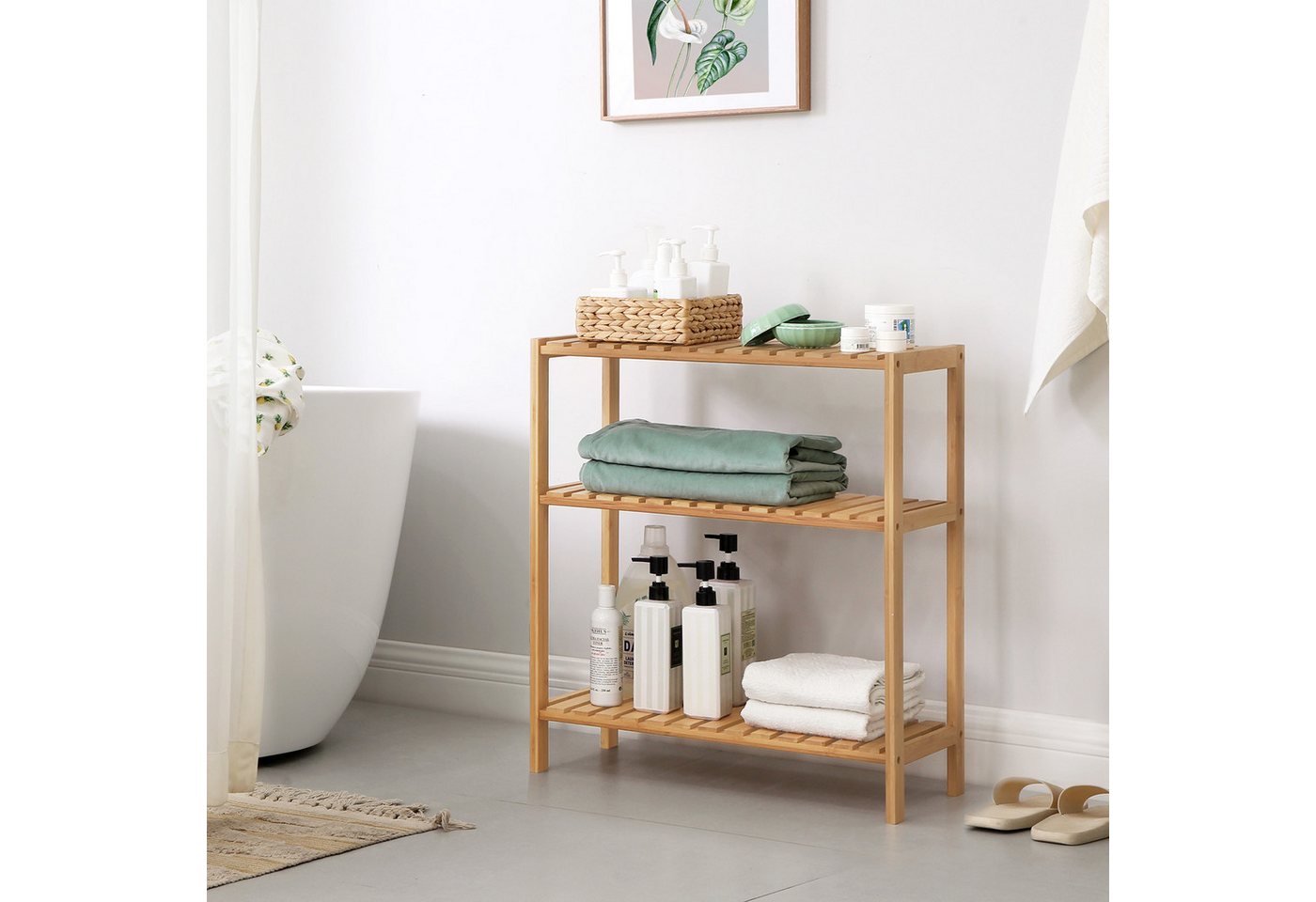 SONGMICS Badregal Badezimmerregal, 26 x 60 x 66 cm, aus Bambus, für Bad, Wohnzimmer, Küchenregal – Bild 5 von 5