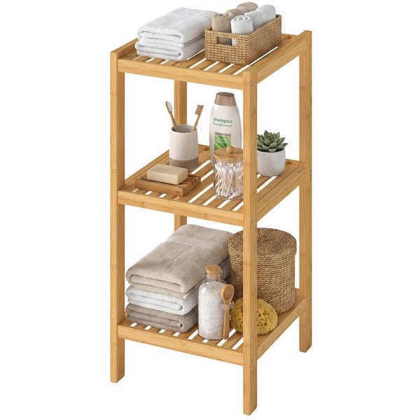 SONGMICS Badregal Badezimmerregal, 33 x 33 x 79.5 cm, aus Bambus, für Bad, Wohnzimmer, Küchenregal