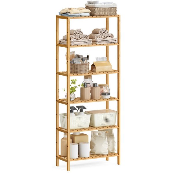 SONGMICS Badregal Badezimmerregal, 60 x 26.2 x 160.9 cm, aus Bambus, für Bad, Wohnzimmer, Küchenregal
