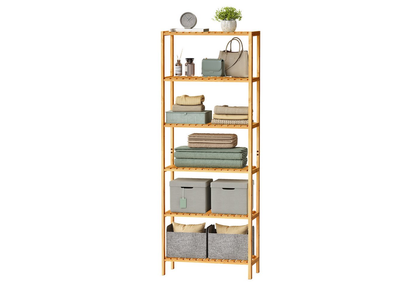 SONGMICS Badregal Badezimmerregal, 60 x 26.2 x 160.9 cm, aus Bambus, für Bad, Wohnzimmer, Küchenregal – Bild 2 von 5