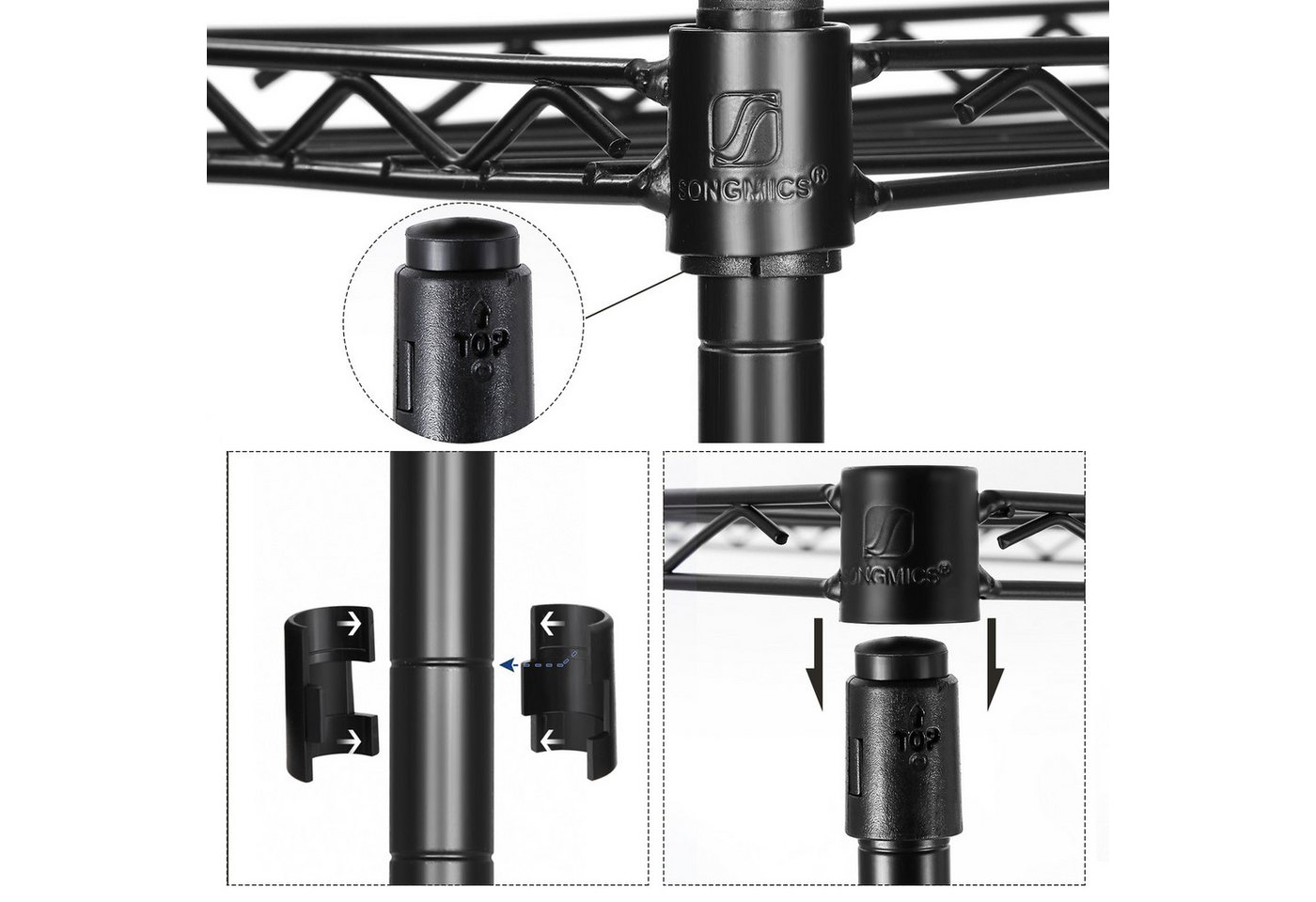SONGMICS Badregal Badezimmerregal, Standregal, Metallregal, bis 100 kg belastbar, mit 5 PP-Platten, abnehmbare Haken, 30 x 30 x 123,5 cm, erweiterbar – Bild 5 von 5