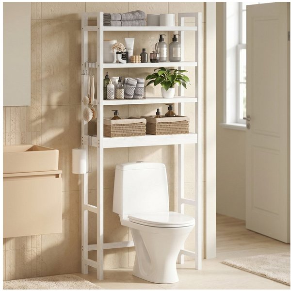 SONGMICS Badregal Toilettenregal, Badezimmerregal, geeignet für die meisten Toiletten, 4-stöckiges Badregal, verstellbare Ablagen, platzsparend