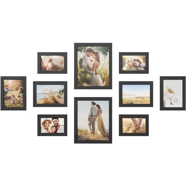 SONGMICS Bilderrahmen-Set Fotorahmen, 10er Set, Kunststoffscheibe, MDF, für 2 in 20 x 25 cm, 4 in 13 x 18 cm, 4 in 10 x 15 cm