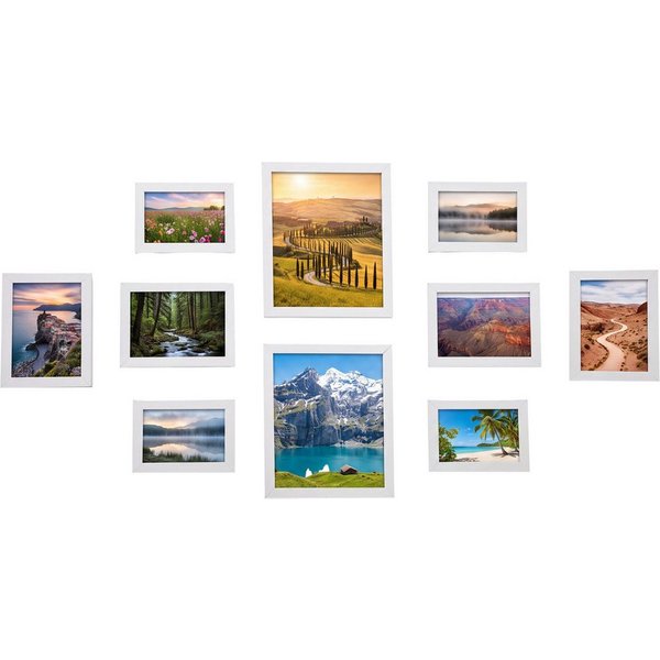 SONGMICS Bilderrahmen-Set Fotorahmen, 10er Set, Kunststoffscheibe, MDF, für 2 in 20 x 25 cm, 4 in 13 x 18 cm, 4 in 10 x 15 cm