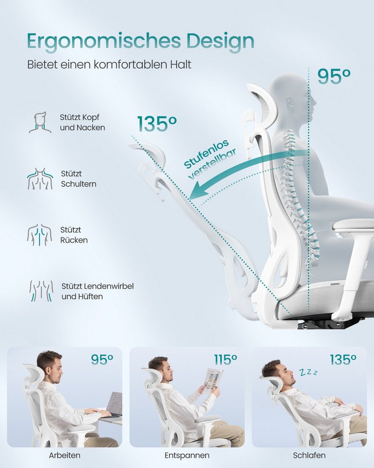 SONGMICS Bürostuhl, ergonomisch, Schreibtischstuhl, Computerstuhl, verstellbare Kopfstütze – Bild 3 von 5