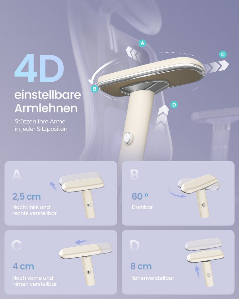 SONGMICS Bürostuhl ergonomisch, Schreibtischstuhl, für verschiedene Körpergröße, verstellbare Lenden-, Kopfstütze, Armlehnen, bis zu 150 kg belastbar – Bild 5 von 5