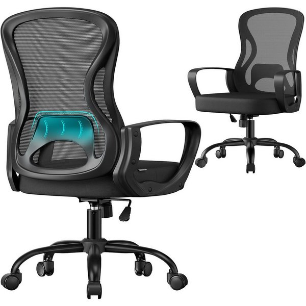 SONGMICS Bürostuhl ergonomisch, für Arbeitszimmer, Schlafzimmer, Drehstuhl mit Netzgewebe, Höhe der Armlehnen: 75 cm