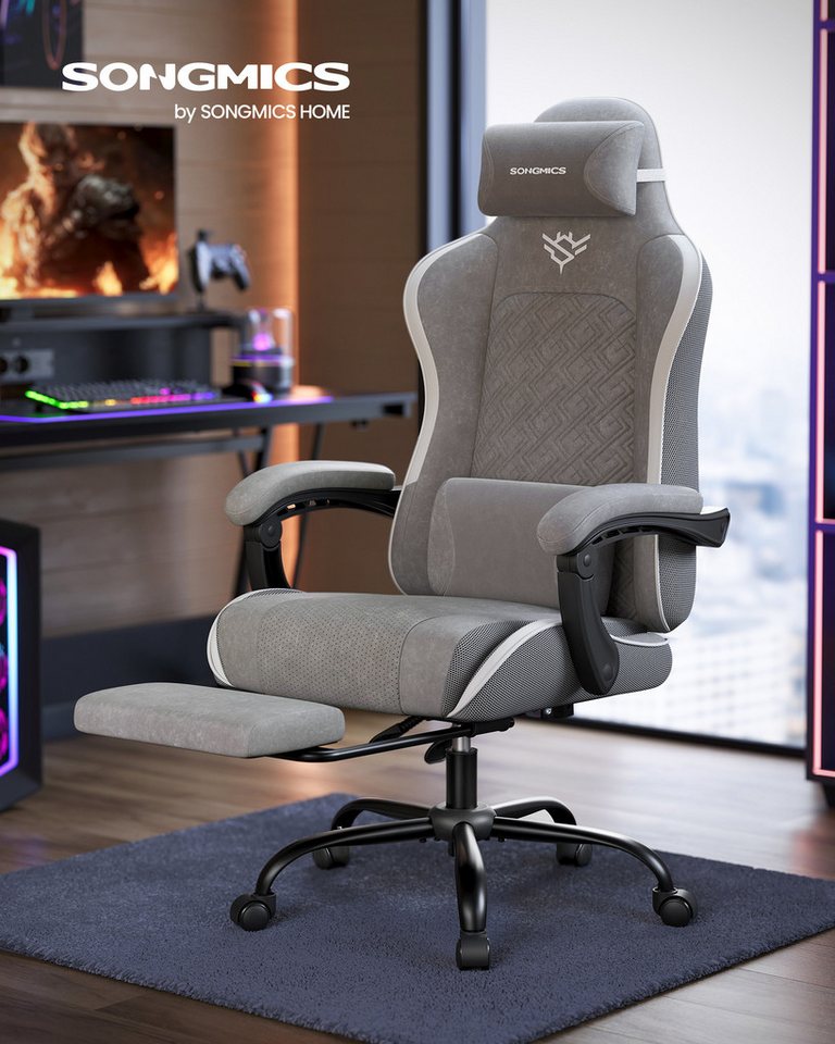 SONGMICS Bürostuhl Gaming-Stuhl, Schreibtischstuhl, ergonomischer Gaming-Sessel, Sitzkissen mit Federn, Fußstütze, Armlehnen mit Synchronmechanik – Bild 2 von 5