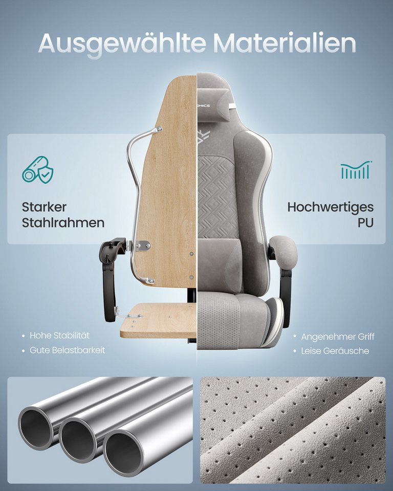 SONGMICS Bürostuhl Gaming-Stuhl, Schreibtischstuhl, ergonomischer Gaming-Sessel, Sitzkissen mit Federn, Fußstütze, Armlehnen mit Synchronmechanik – Bild 4 von 5