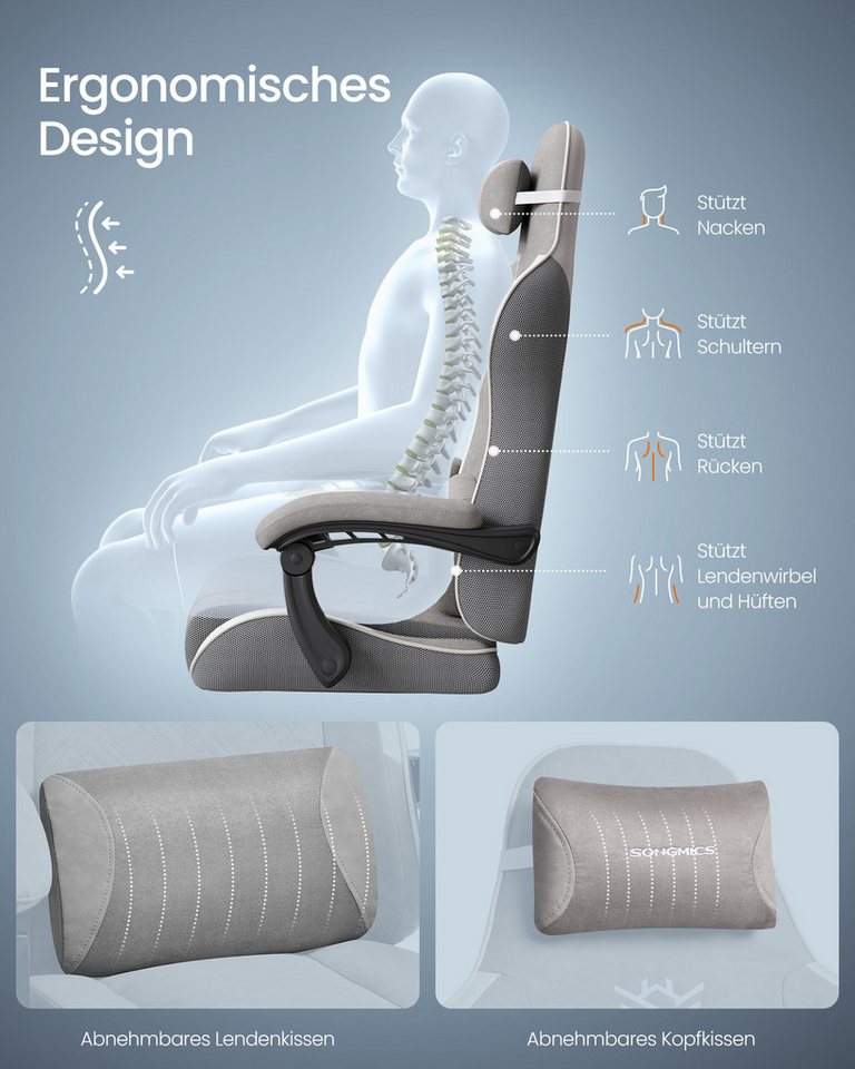 SONGMICS Bürostuhl Gaming-Stuhl, Schreibtischstuhl, ergonomischer Gaming-Sessel, Sitzkissen mit Federn, Fußstütze, Armlehnen mit Synchronmechanik – Bild 5 von 5