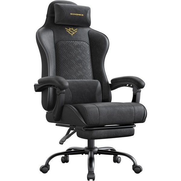 SONGMICS Bürostuhl Gaming-Stuhl, Schreibtischstuhl, ergonomischer Gaming-Sessel, Sitzkissen mit Federn, Fußstütze, Armlehnen mit Synchronmechanik