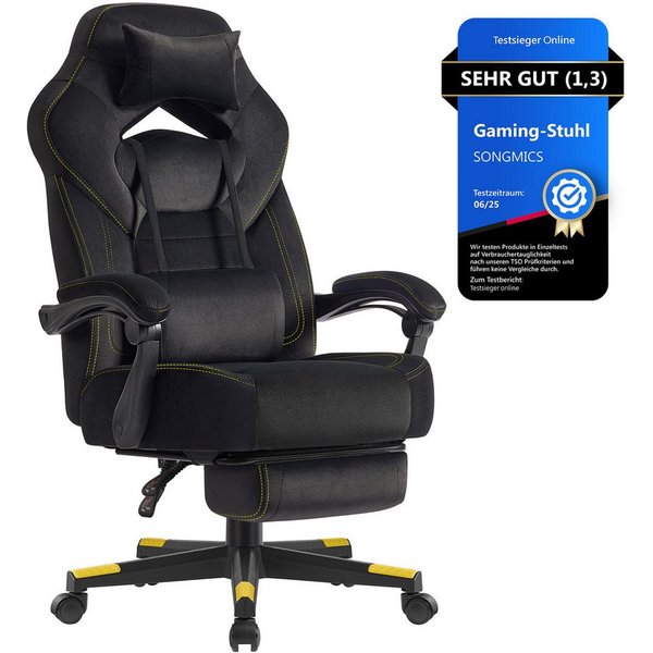 SONGMICS Bürostuhl Gaming-Stuhl, Computerstuhl ergonomischer, bis 150 kg belastbar, mit ausziehbarer Fußstütze, verstellbarem Kopfkissen und Lendenkissen